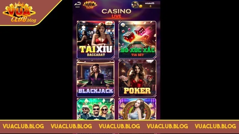 Live casino Vuaclub là sảnh cược quy tụ nhiều game hot